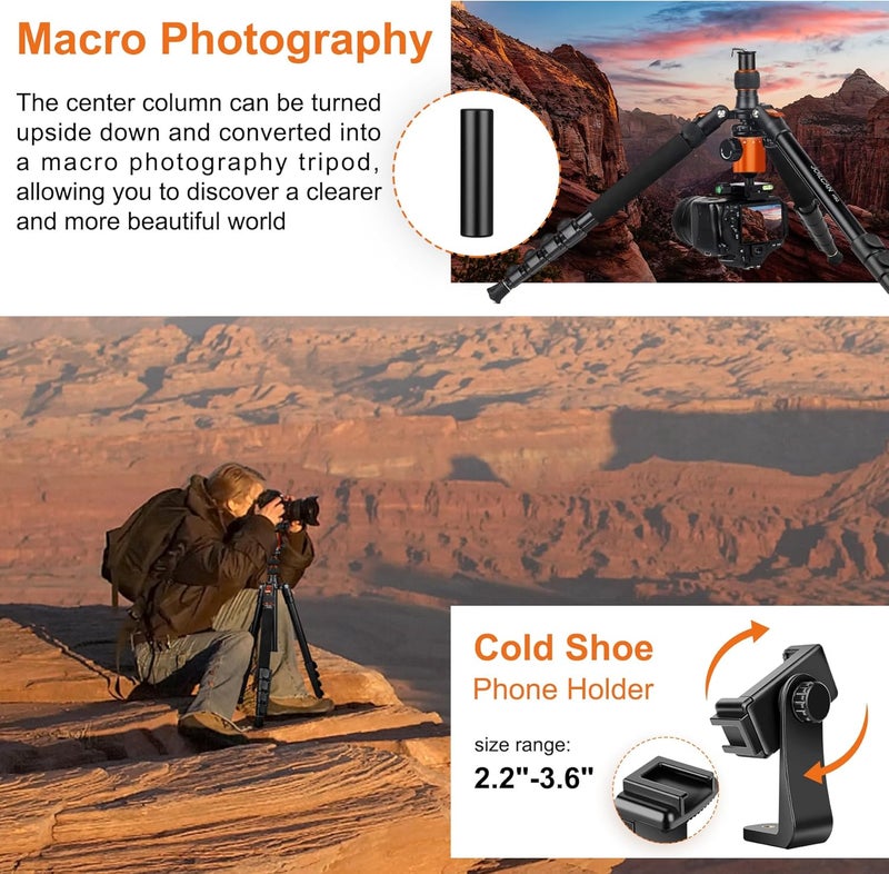 JOILCAN Tripod for Camera, 81" Aluminum Camera Tripod Stand, 83" DSLR Tripods & Monopods, Heavy Duty Travel Tripod for Binoculars Spotting Scope Telescope, Max Load 35lb - Image 3