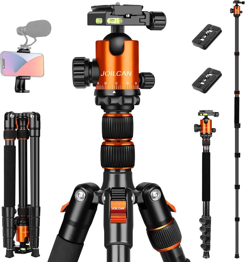 JOILCAN Tripod for Camera, 81" Aluminum Camera Tripod Stand, 83" DSLR Tripods & Monopods, Heavy Duty Travel Tripod for Binoculars Spotting Scope Telescope, Max Load 35lb - Image 1