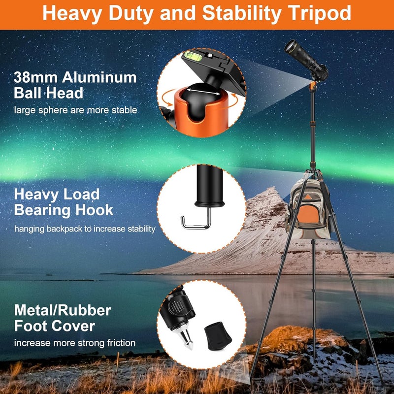 JOILCAN Tripod for Camera, 81" Aluminum Camera Tripod Stand, 83" DSLR Tripods & Monopods, Heavy Duty Travel Tripod for Binoculars Spotting Scope Telescope, Max Load 35lb - Image 4