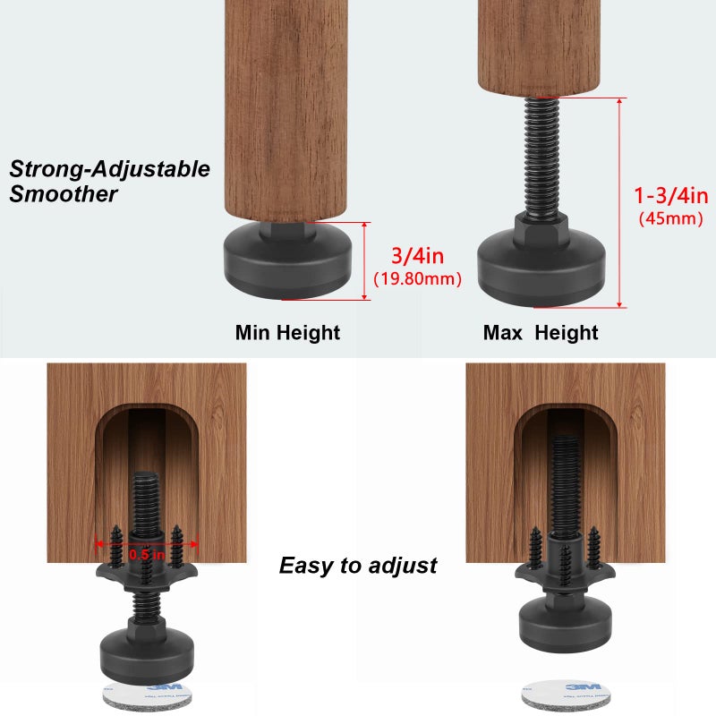 Sanchamy Heavy Duty Furniture Levelers 3/8''-16 Thread w/ T-Nut Kit Furniture Leveling Feet Adjustable Furniture Levelers for Tables,Cabinets,Chairs,Workbench,Sofa and More,Large Base Supports 1320LBs-4 Packs - Image 4