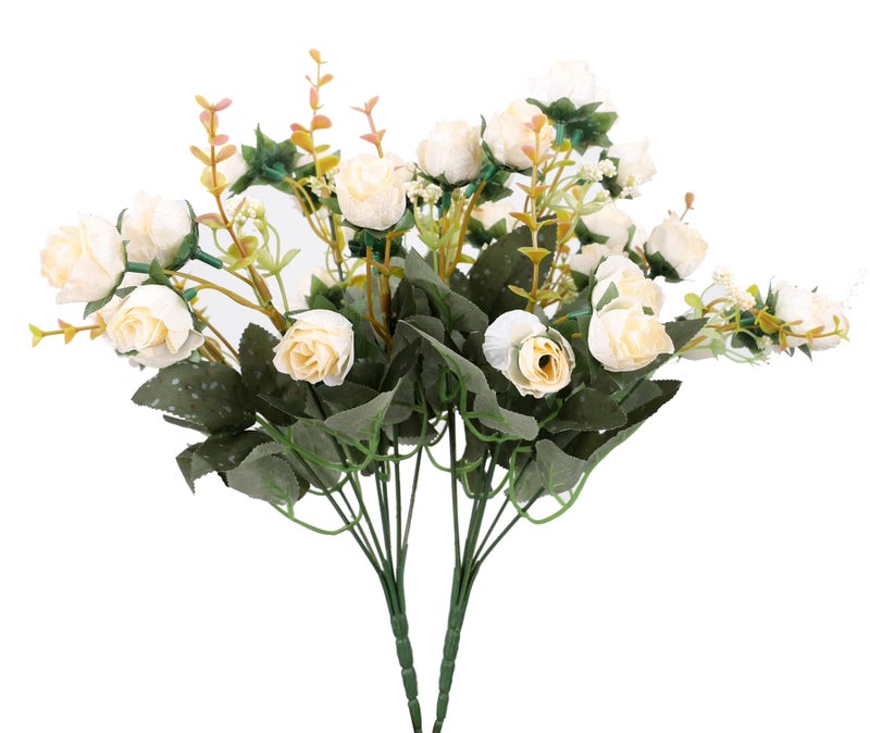 Duovlo 7 Branch 21 Mini Rose Heads Artificial Flowers Bouquet Wedding Home Office DecorPack of 2 2 PCS Champagne - Image 2