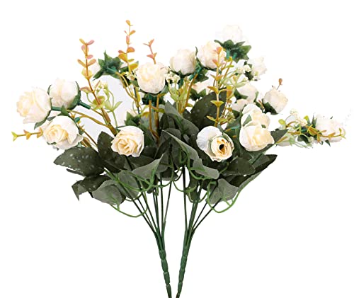 Duovlo 7 Branch 21 Mini Rose Heads Artificial Flowers Bouquet Wedding Home Office DecorPack of 2 2 PCS Champagne - Image 1