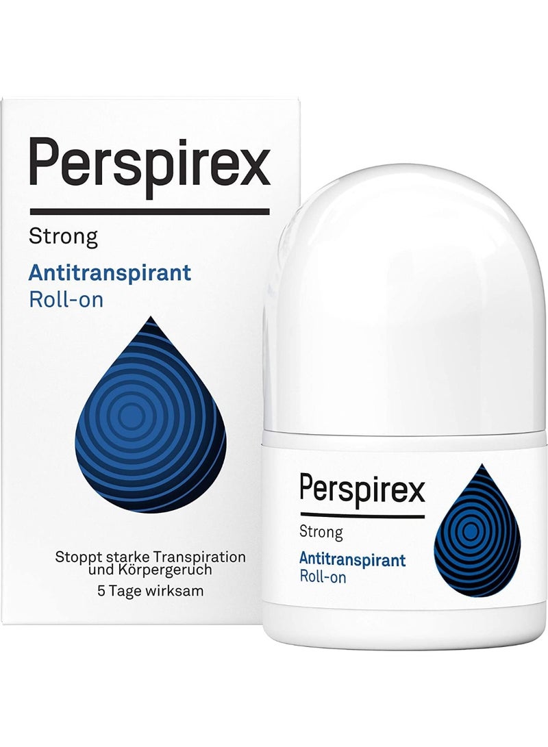 Perspirex Strong Antiperspirant Roll-On 20ml, Long-Lasting Sweat & Odor Protection, Fragrance-Free Underarm Deodorant for Dry Feel