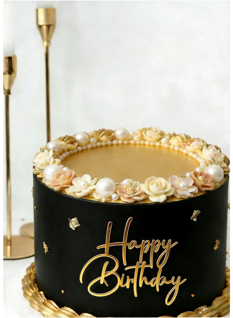 كعكة عيد ميلاد سعيدة توبر ذهبي أكريليك تزيين كعكة الحلوى توبر جانبي عيد ميلاد مستلزمات الأعياد والحفلات لحفلات عيد الميلاد - Image 2