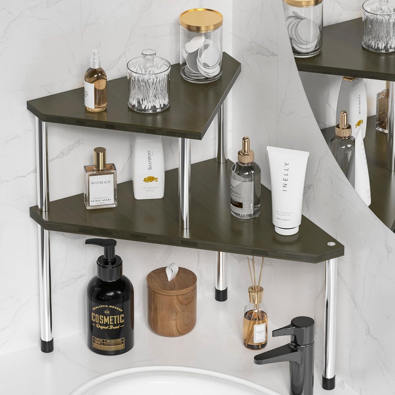 Weenson Bathroom Organizer Countertop 2Tier Bathroom Sink Organizer for Toiletries Perfume Makeup Sinkcare Bamboo Corner Shelf Kitchen Countertop Organizer for Spice SaltAntique