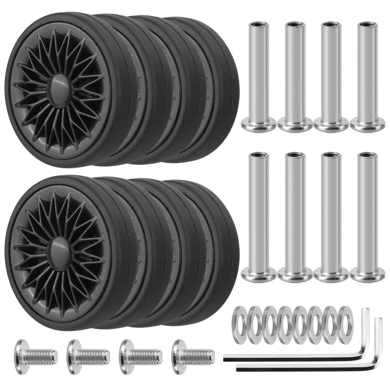 Ech.Apr EchApr Luggage Wheels Replacement OD 55mm 8 Pcs Suitcase Replacement DoubleRow Wheels Wear Resistant Rubber Repair Swivel Casters for Travel Black - Image 2