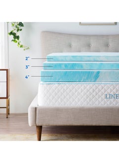 LINENSPA 3 Inch Gel Swirl Memory Foam Mattress Topper Cooling Gel Infused Pressure Relieving Certipur Certified King. Color Blue  - Image 3