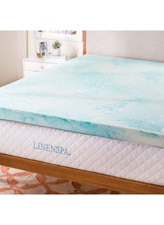 LINENSPA 3 Inch Gel Swirl Memory Foam Mattress Topper Cooling Gel Infused Pressure Relieving Certipur Certified King. Color Blue  - Image 2