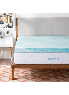 LINENSPA 3 Inch Gel Swirl Memory Foam Mattress Topper Cooling Gel Infused Pressure Relieving Certipur Certified King. Color Blue  - Image 1