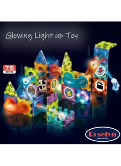 Dige 75 Pcs Glowing Magnetic Tiles for Kids, Lighting Marble Run sets, Magna Tiles, Building & Construction Toys.  - Image 4