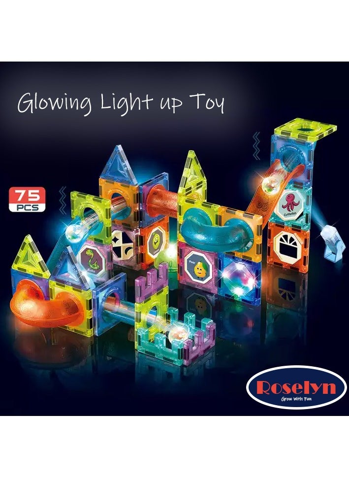 Dige - 75 Pcs Glowing Magnetic Tiles for Kids, Lighting Marble Run sets, Magna Tiles, Building & Construction Toys. - Image 1