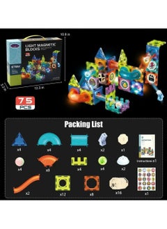 Dige 75 Pcs Glowing Magnetic Tiles for Kids, Lighting Marble Run sets, Magna Tiles, Building & Construction Toys.  - Image 5