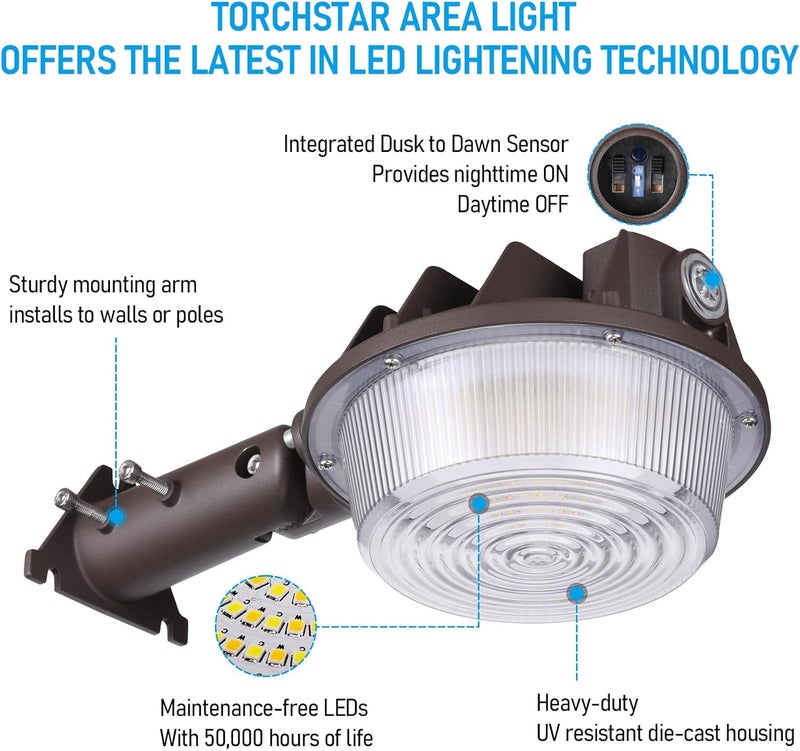 TORCHSTAR 3CCT LED Barn Light, Dusk to Dawn Area Lights with Photocell, Outdoor Security Flood Lighting, Update 40W/60W/80W Selectable, ETL Listed, IP65 Waterproof, Aluminum, 120-277V, Garage, Bronze - Image 5