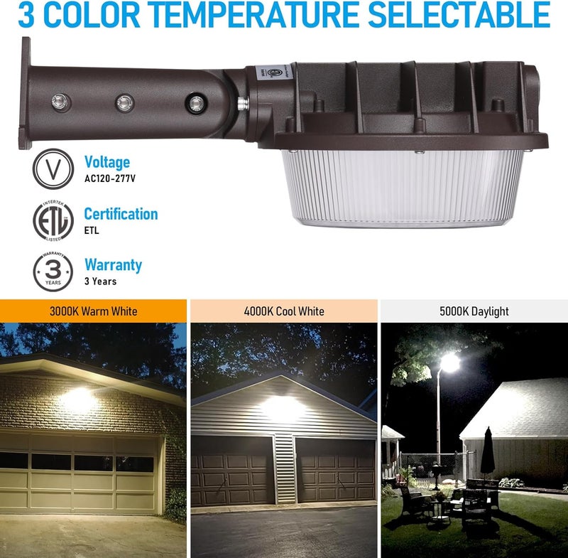 TORCHSTAR 3CCT LED Barn Light, Dusk to Dawn Area Lights with Photocell, Outdoor Security Flood Lighting, Update 40W/60W/80W Selectable, ETL Listed, IP65 Waterproof, Aluminum, 120-277V, Garage, Bronze - Image 4