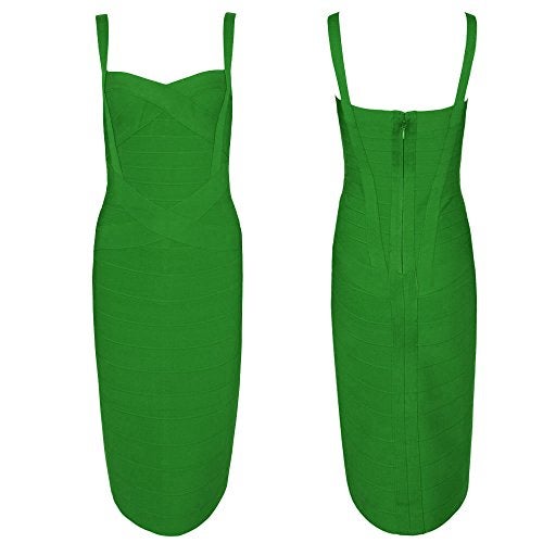 HLBandage Midi-Calf Solid Color Spaghetti Strap Rayon Bandage Dress (XL,Green) - Image 3