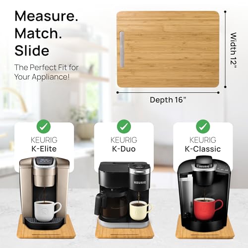 Ibyx Elegant Sliding Tray for Your Coffee Maker & Heavy Kitchen Appliances - Sturdy, Slides Easily from Under The Cabinet (Natural, 12”W x 16”D) - Image 5