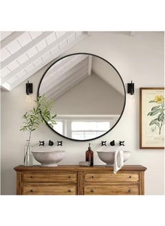 POWER Round Mirror, Black Metal Frame Wall Mounted Round Mirror, Wall Mirror for Entryway, Bathroom, Dressing Table, Living Room, Black Round Mirror (Black)  - Image 2