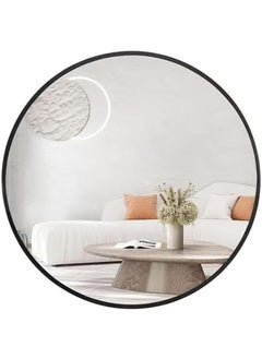 POWER Round Mirror, Black Metal Frame Wall Mounted Round Mirror, Wall Mirror for Entryway, Bathroom, Dressing Table, Living Room, Black Round Mirror (Black)  - Image 1
