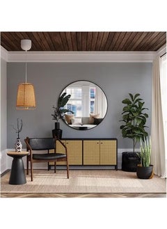 POWER Round Mirror, Black Metal Frame Wall Mounted Round Mirror, Wall Mirror for Entryway, Bathroom, Dressing Table, Living Room, Black Round Mirror (Black)  - Image 5