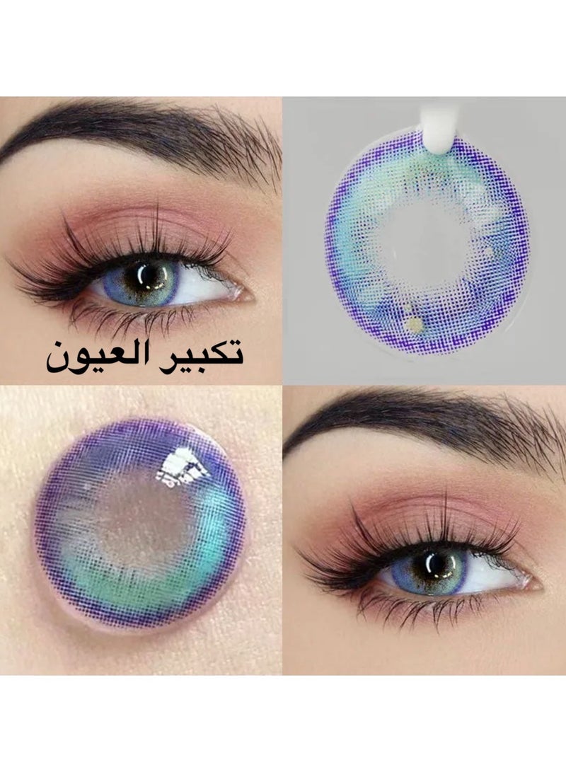 Unibling Tears Blue Yearly Colored Contact Lenses, Unisex Cosmetic Contact Lenses, Enlargement Collection, Light Blue, With Case - Image 3