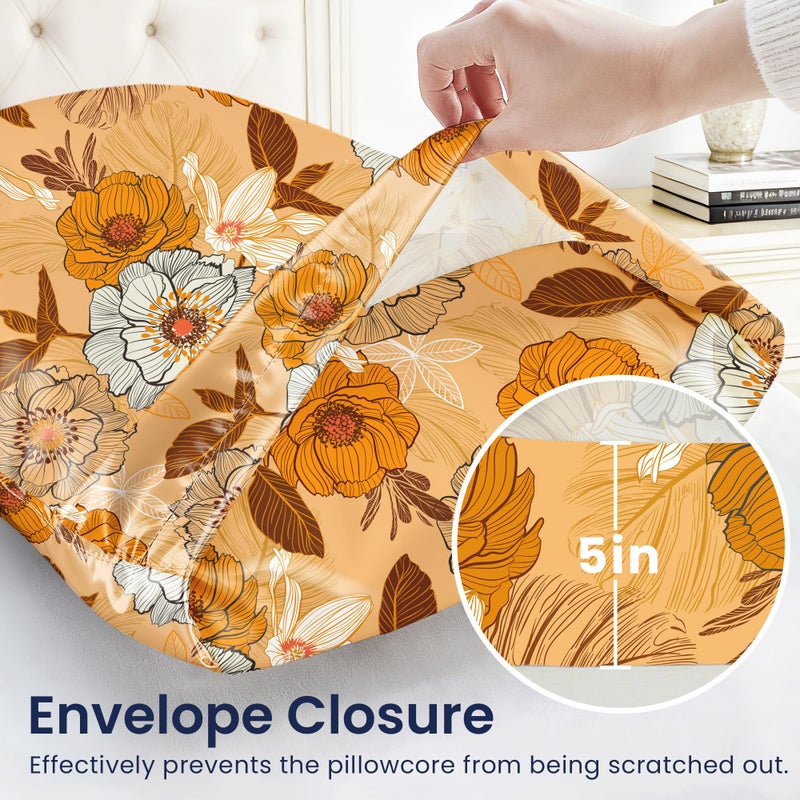 EXQ Home Satin Pillowcase for Hair and Skin Queen - Printed Autumn Flowers Silk Pillow Cases 2 Pack 20x30 inches - Satin Pillow Cases Set of 2 with Envelope Closure, Gifts for Women Men - Image 5
