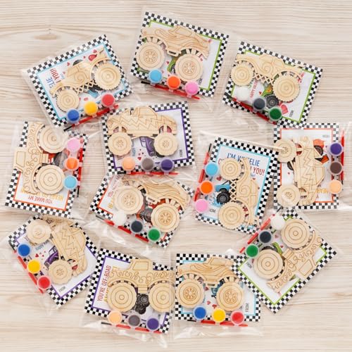 GOGREENWOVEN Valentines Day Gifts for Kids 24 Pack Monster Truck Wood Painting Craft Kits Classroom Valentines Cards with Art Supplies School Exchange Gifts Party Favors for Boys Girls - Image 5