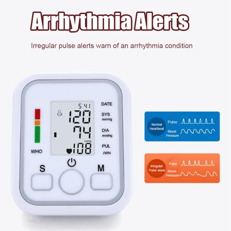 Blood Pressure Monitor: White Portable Upper Arm Device - Accurate Readings Clear LCD Display Memory Function Intelligent Voice Prompt Dual Power for Home Health Monitoring Heart Rate Tracking - Image 5