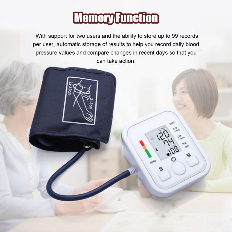 Blood Pressure Monitor: White Portable Upper Arm Device - Accurate Readings Clear LCD Display Memory Function Intelligent Voice Prompt Dual Power for Home Health Monitoring Heart Rate Tracking - Image 4