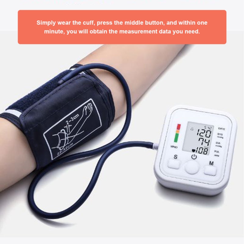 Blood Pressure Monitor: White Portable Upper Arm Device - Accurate Readings Clear LCD Display Memory Function Intelligent Voice Prompt Dual Power for Home Health Monitoring Heart Rate Tracking - Image 3