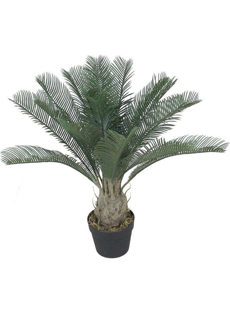 Marcolo Artificial Cycas Sago Palm Plant in Black Pot, Green, Realistic Faux Foliage, Indoor Decorative Potted Tree (60cm) - Image 1