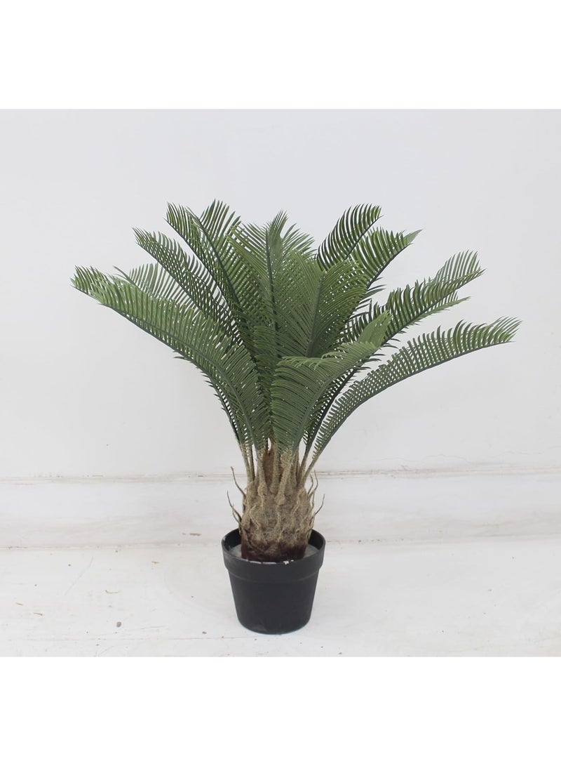 Marcolo Artificial Cycas Sago Palm Plant in Black Pot, Green, Realistic Faux Foliage, Indoor Decorative Potted Tree (60cm) - Image 2