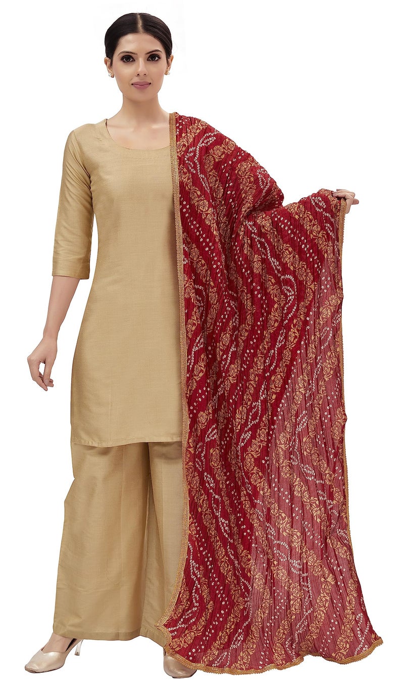 Studio Shringaar Women's Vegan Silk Crushed Bandhni Dupatta (42" X 2.5 Meters, Maroon) - Image 1