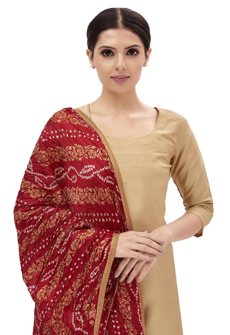 Studio Shringaar Women's Vegan Silk Crushed Bandhni Dupatta (42" X 2.5 Meters, Maroon) - Image 4