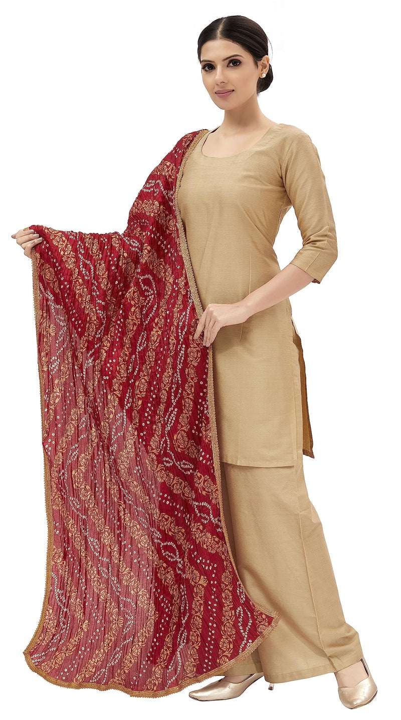 Studio Shringaar Women's Vegan Silk Crushed Bandhni Dupatta (42" X 2.5 Meters, Maroon) - Image 2