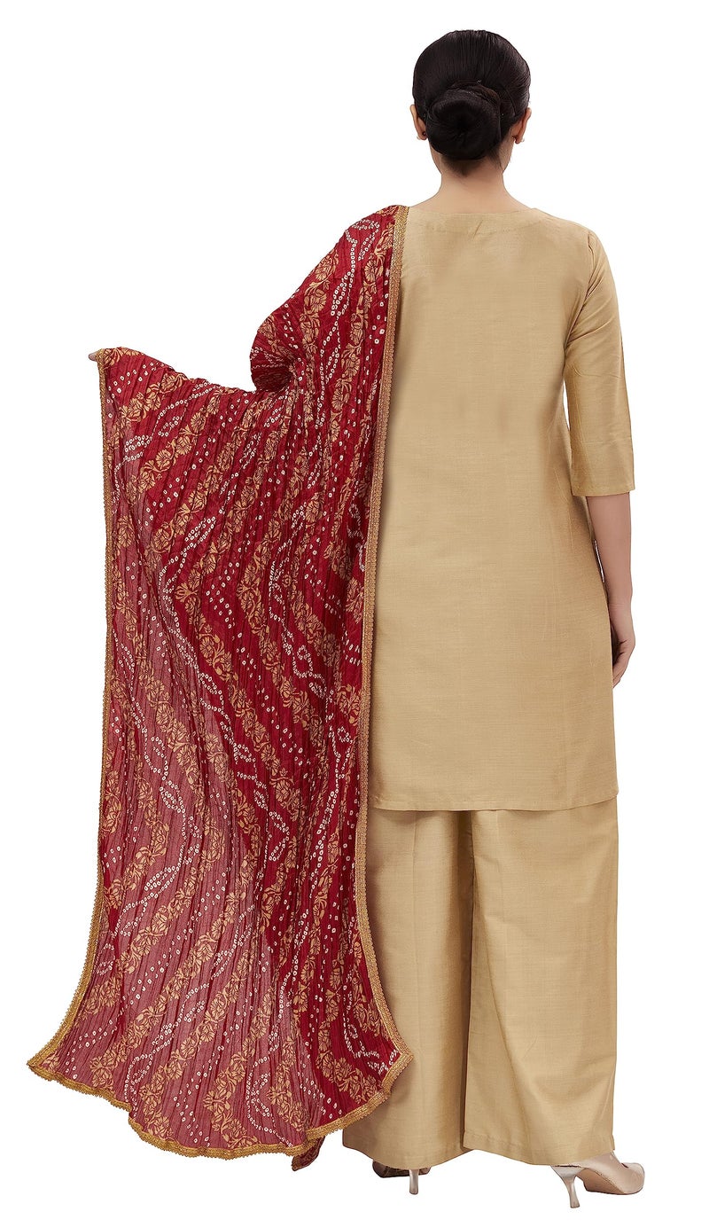 Studio Shringaar Women's Vegan Silk Crushed Bandhni Dupatta (42" X 2.5 Meters, Maroon) - Image 3
