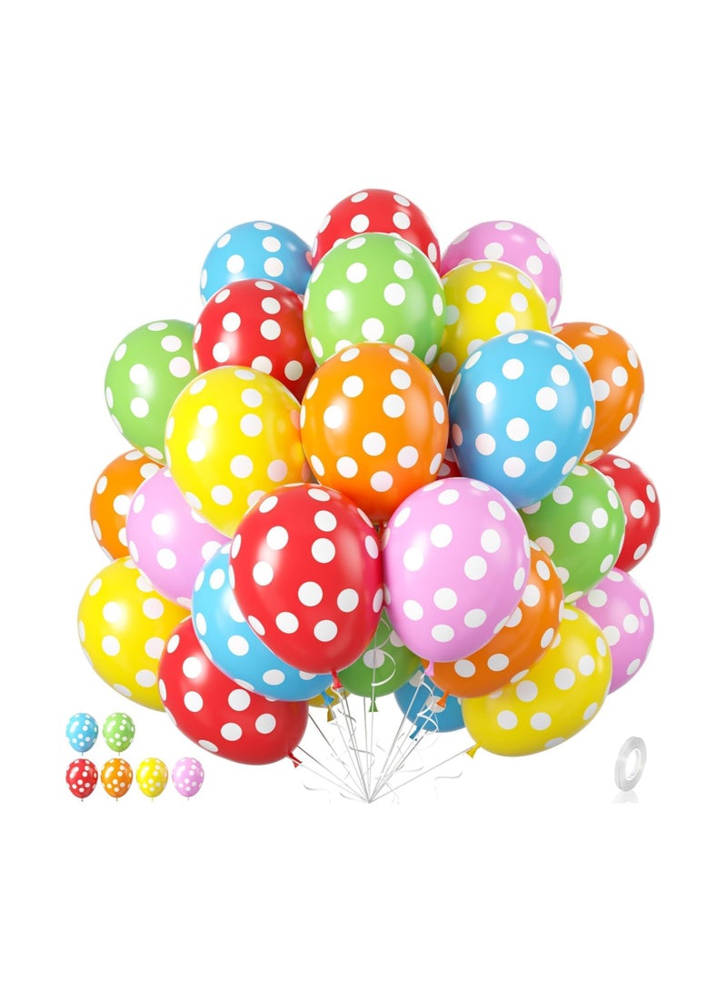 Balloons, 100pcs Rainbow Balloons Assorted Dot Colorful Balloon Pink Blue Party Balloon Red Orange Yellow Green Latex for Kids Birthday Party Baby Shower Wedding (Polka Dots Set of 100) - Image 1