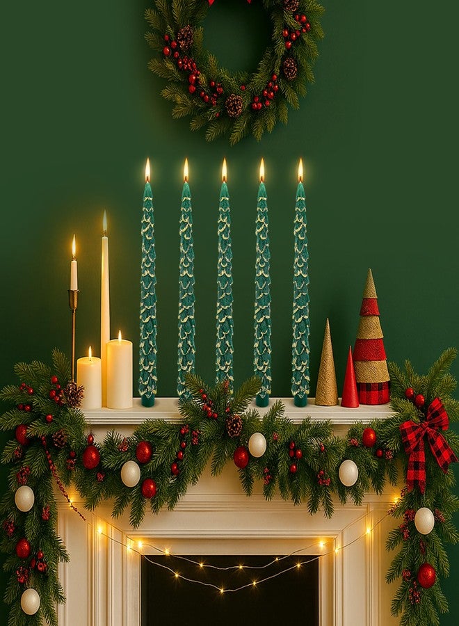 Shupakul 5 Pcs Christmas Tree Shaped Candles,10 Inch Unscented Christmas Tree Taper Candles with Gold Edged,Green Tree Taper Decorative Candles for Xmas Home Party Table Centerpiece - Image 4