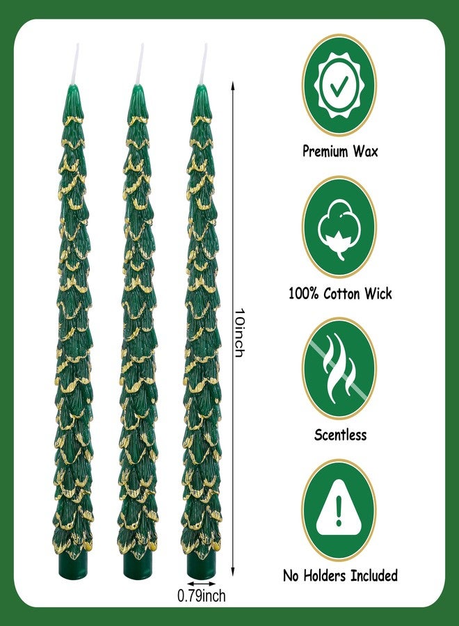 Shupakul 5 Pcs Christmas Tree Shaped Candles,10 Inch Unscented Christmas Tree Taper Candles with Gold Edged,Green Tree Taper Decorative Candles for Xmas Home Party Table Centerpiece - Image 2