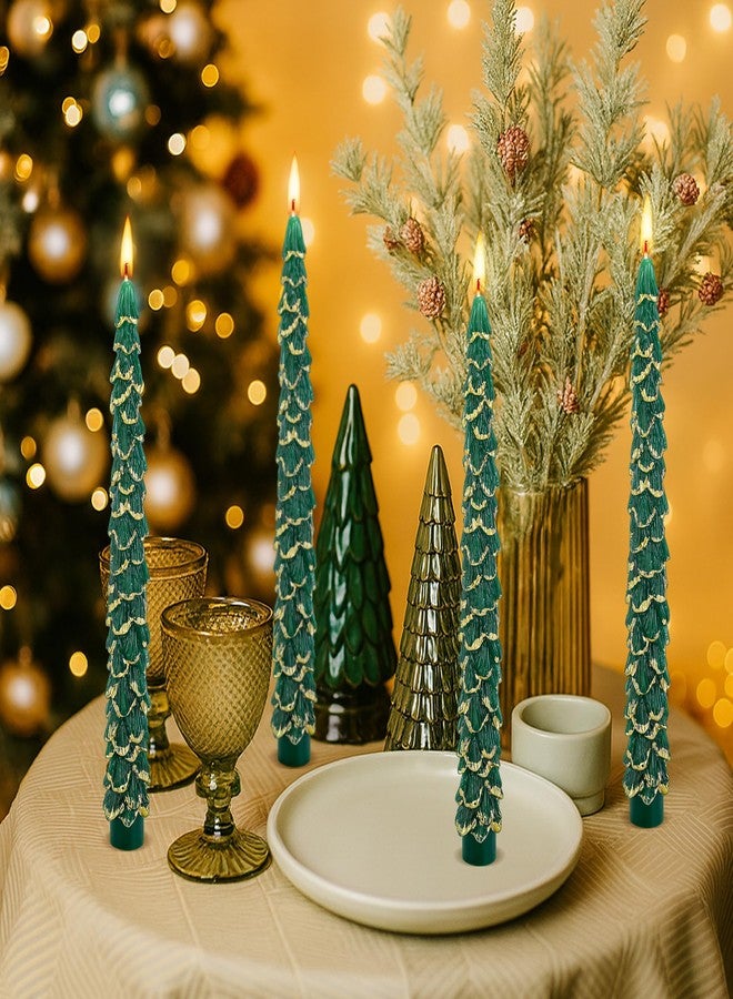 Shupakul 5 Pcs Christmas Tree Shaped Candles,10 Inch Unscented Christmas Tree Taper Candles with Gold Edged,Green Tree Taper Decorative Candles for Xmas Home Party Table Centerpiece - Image 5