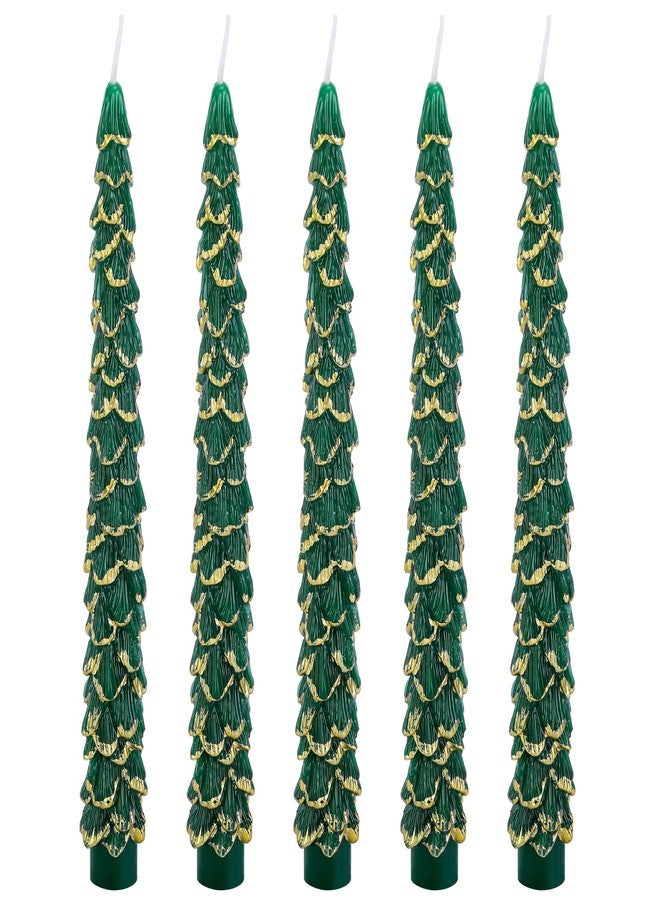 Shupakul 5 Pcs Christmas Tree Shaped Candles,10 Inch Unscented Christmas Tree Taper Candles with Gold Edged,Green Tree Taper Decorative Candles for Xmas Home Party Table Centerpiece - Image 1