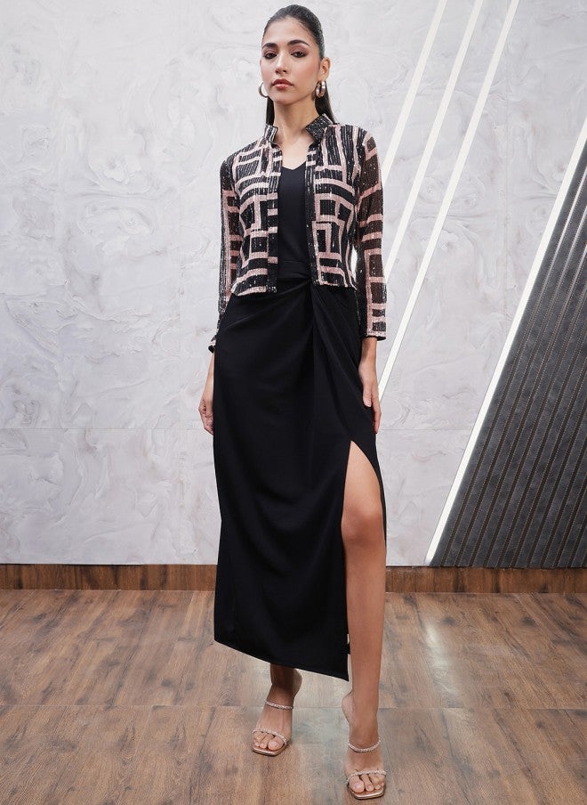 Athena Geometric Printed Sheath Dress With Jacket For Women - Image 1