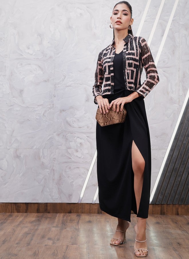 Athena Geometric Printed Sheath Dress With Jacket For Women - Image 4