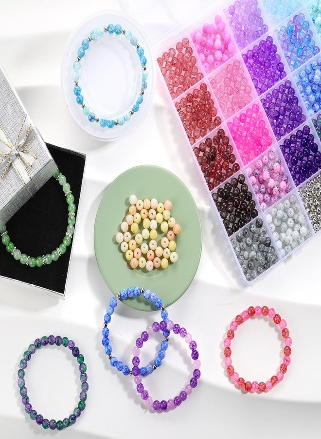 Funtopia 6mm Glass Beads for Jewelry Making, 1396pcs Ink Patterns Crystal Beads for Bracelets, Funtopia 34 Colors Round Glass Beads Kits for Necklace DIY Earrings Crafts with Spacer Beads and Charms - Image 3
