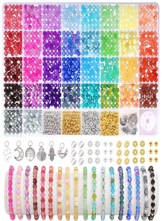Funtopia 6mm Glass Beads for Jewelry Making, 1396pcs Ink Patterns Crystal Beads for Bracelets, Funtopia 34 Colors Round Glass Beads Kits for Necklace DIY Earrings Crafts with Spacer Beads and Charms - Image 1