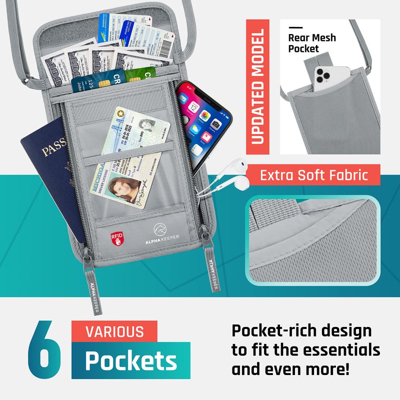 Alpha Keeper Travel Neck Wallet with RFID Blocking passport holderl for Men/Women - Super slim Travel Pouch to Protect Your Important Papers and Cash, Soft Innovative  - Image 4