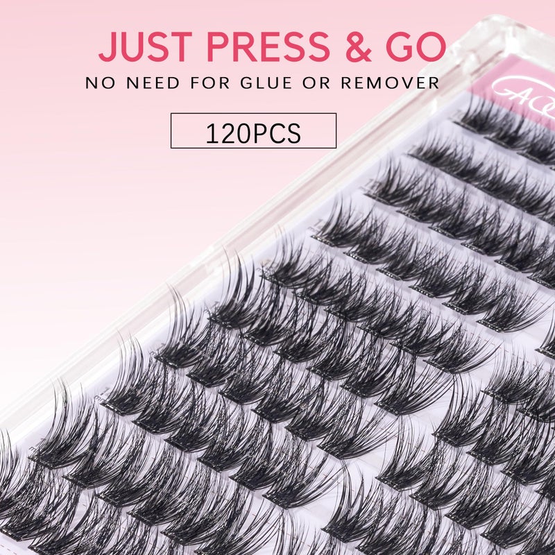 GAQQI Self Adhesive Eyelash Clusters, Volume No Glue Lashes 10-16mm, No Band Self Adhesive Lash Clusters 120pcs, Press On Lashes Invisible Band, With Lash Tweezer (CLASSIC) - Image 5