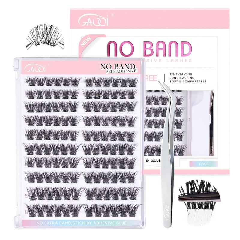 GAQQI Self Adhesive Eyelash Clusters, Volume No Glue Lashes 10-16mm, No Band Self Adhesive Lash Clusters 120pcs, Press On Lashes Invisible Band, With Lash Tweezer (CLASSIC) - Image 1