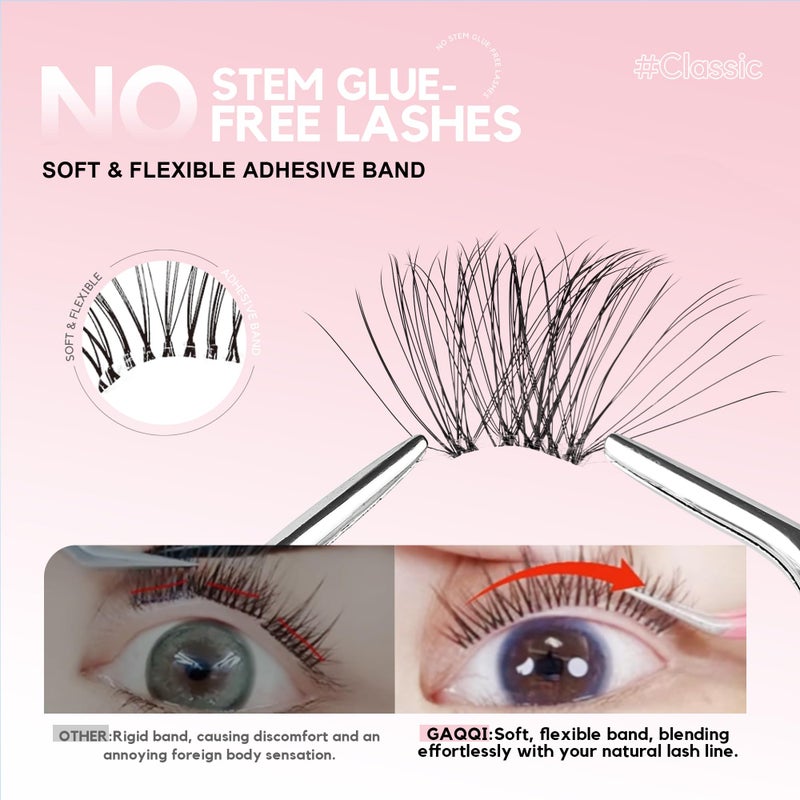 GAQQI Self Adhesive Eyelash Clusters, Volume No Glue Lashes 10-16mm, No Band Self Adhesive Lash Clusters 120pcs, Press On Lashes Invisible Band, With Lash Tweezer (CLASSIC) - Image 2
