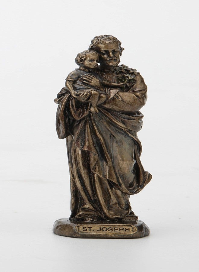 Veronese Design 3 3/8 Inch Saint Joseph Cast Resin Hand Painted Antique Bronze Finish Statue Home Decor - Image 1