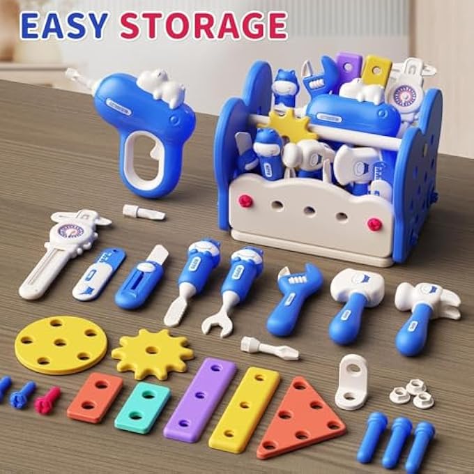 KIDS TOOL SET, COMPLETE 62 PIECE TOOL BOX FOR CHILDREN, REALISTIC TAKE APART CONSTRUCTION TOYS WITH STORAGE CASE, TODDLER TOOL SET, PERFECT GIFT FOR LITTLE BUILDERS AGE 3-8 YEARS - Image 4